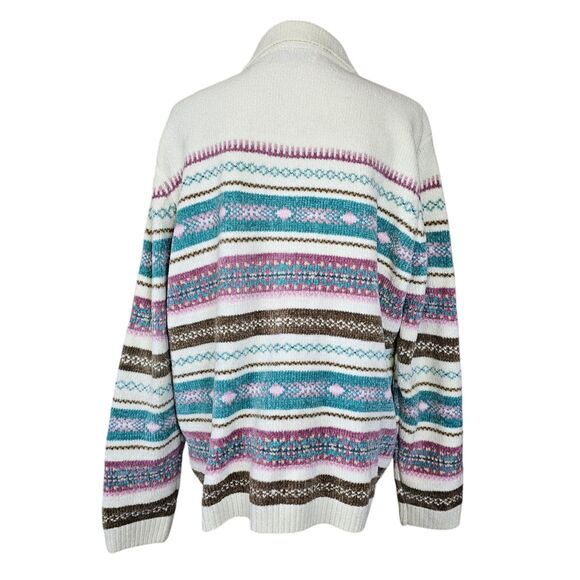 VNT 90's Alfred Dunner Fair Isle Full Zip Chenille Sweater Cardigan Plus Size 1X - Picture 2 of 8